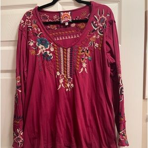 Johnny Was Fuchsia Embroidered T shirt